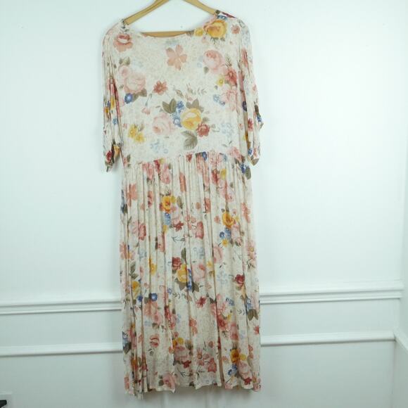 Vintage Medium Dress 90s Sheer Floral Pastel Cottagecore Boho Midi Eyelet Dainty - Picture 8 of 10